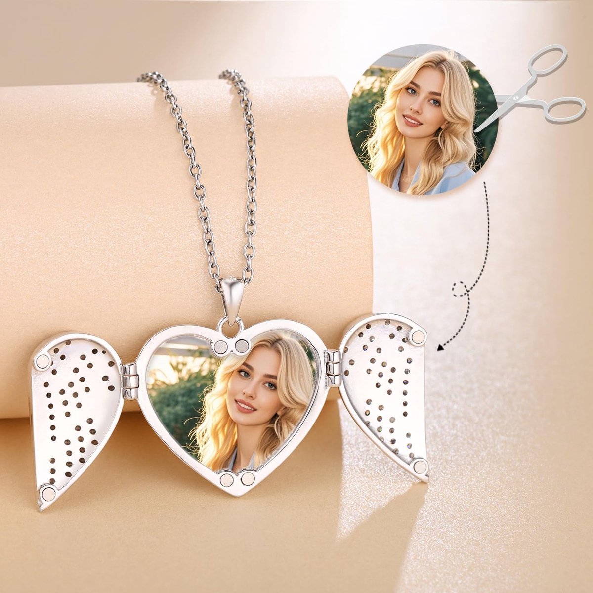 Vleugels van de engel van de liefde medaillon halsketting dames zilver 925 zirkoon vleugels foto ketting amulet sieraden cadeau voor vrouwen moeder vriendin meisjes