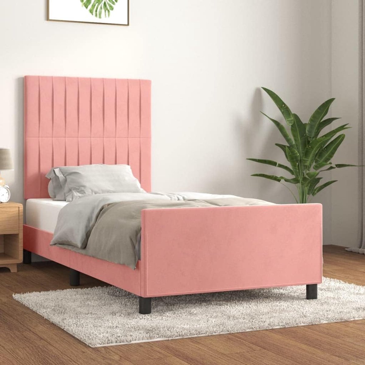Bedframe van fluweel, roze, 90 x 190 cm