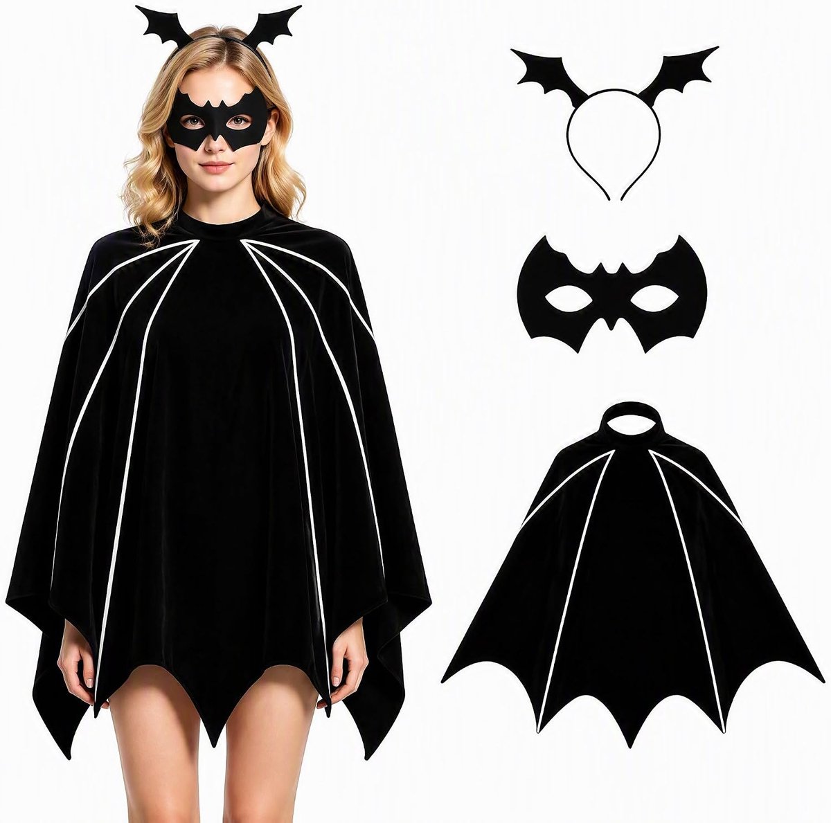 3-delige set vleermuiskostuum dames Halloween
