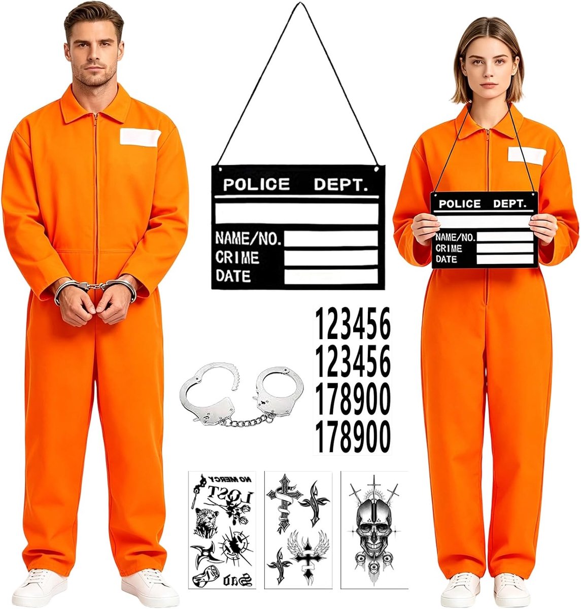 Gevangenenkostuum voor volwassenen, gevangenenkostuum voor dames en heren, carnavalskleding en Halloween-kleding voor themafeesten en podiumoptredens