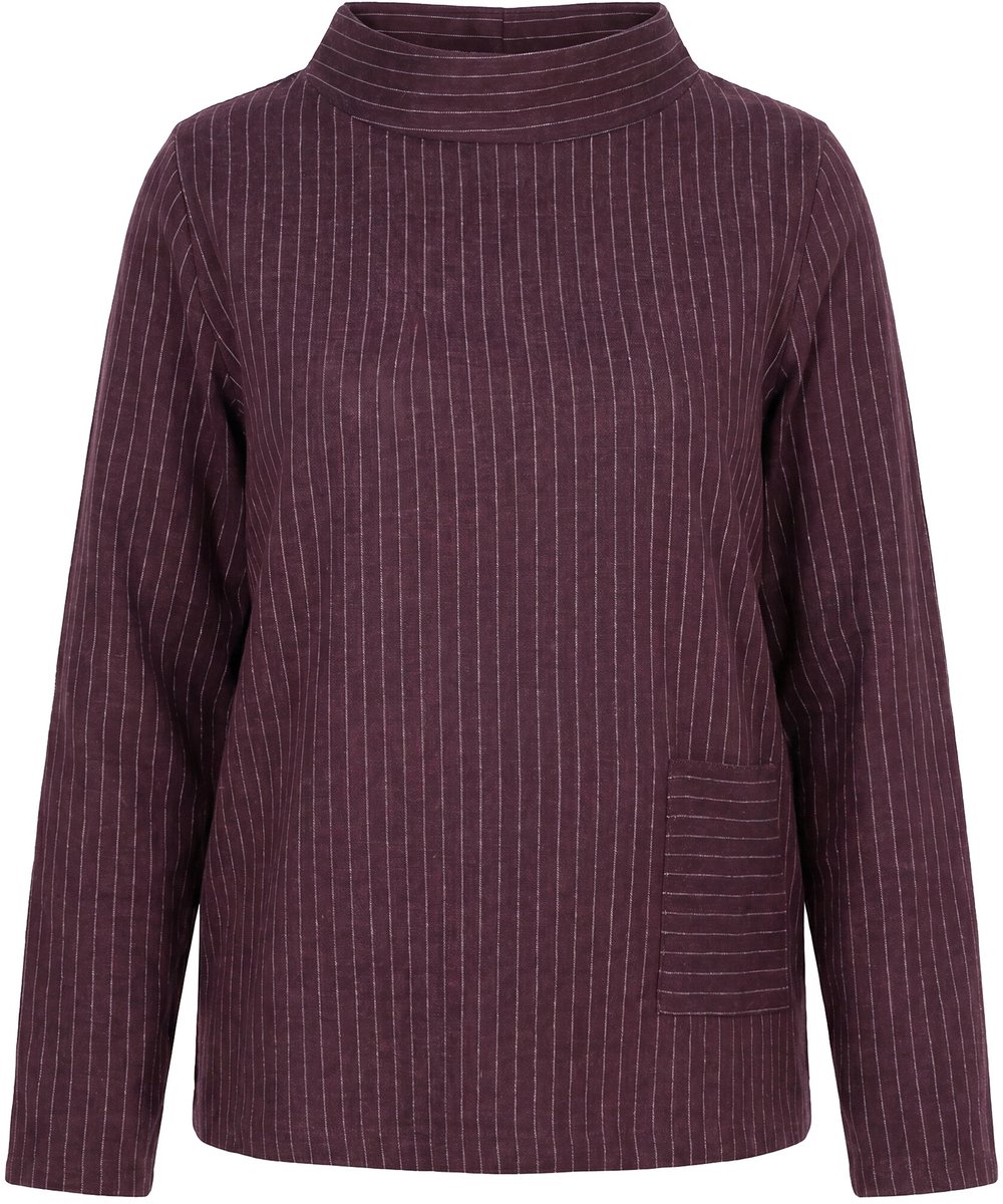 Ulla Popken - Dames - Sweatshirt krijtstrepen opstaande kraag lange mouwen - Bordeaux - Maat 58+