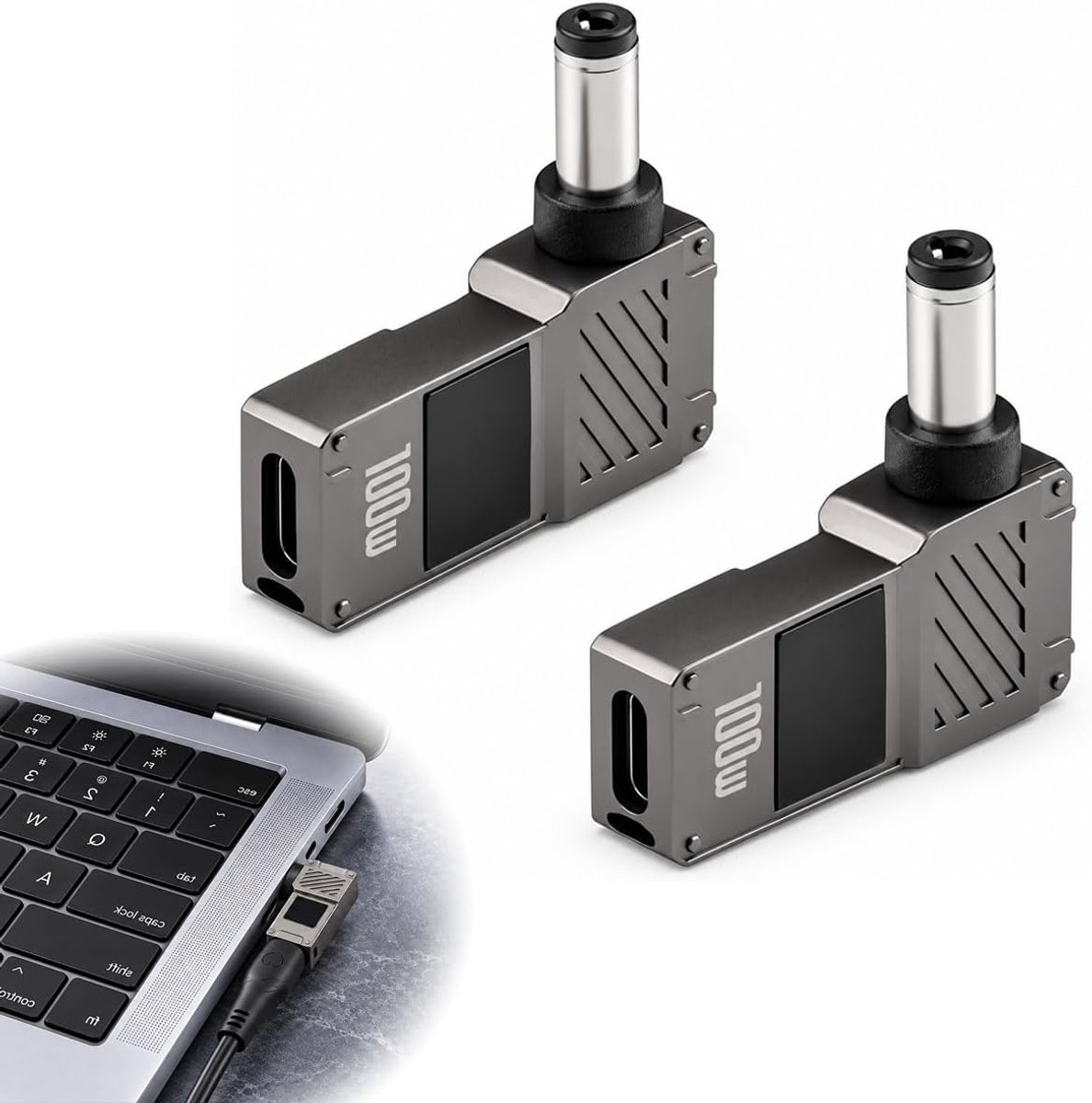 2 stuks USB-C naar DC 5,5 x 2,1 mm oplaadadapter voor laptop