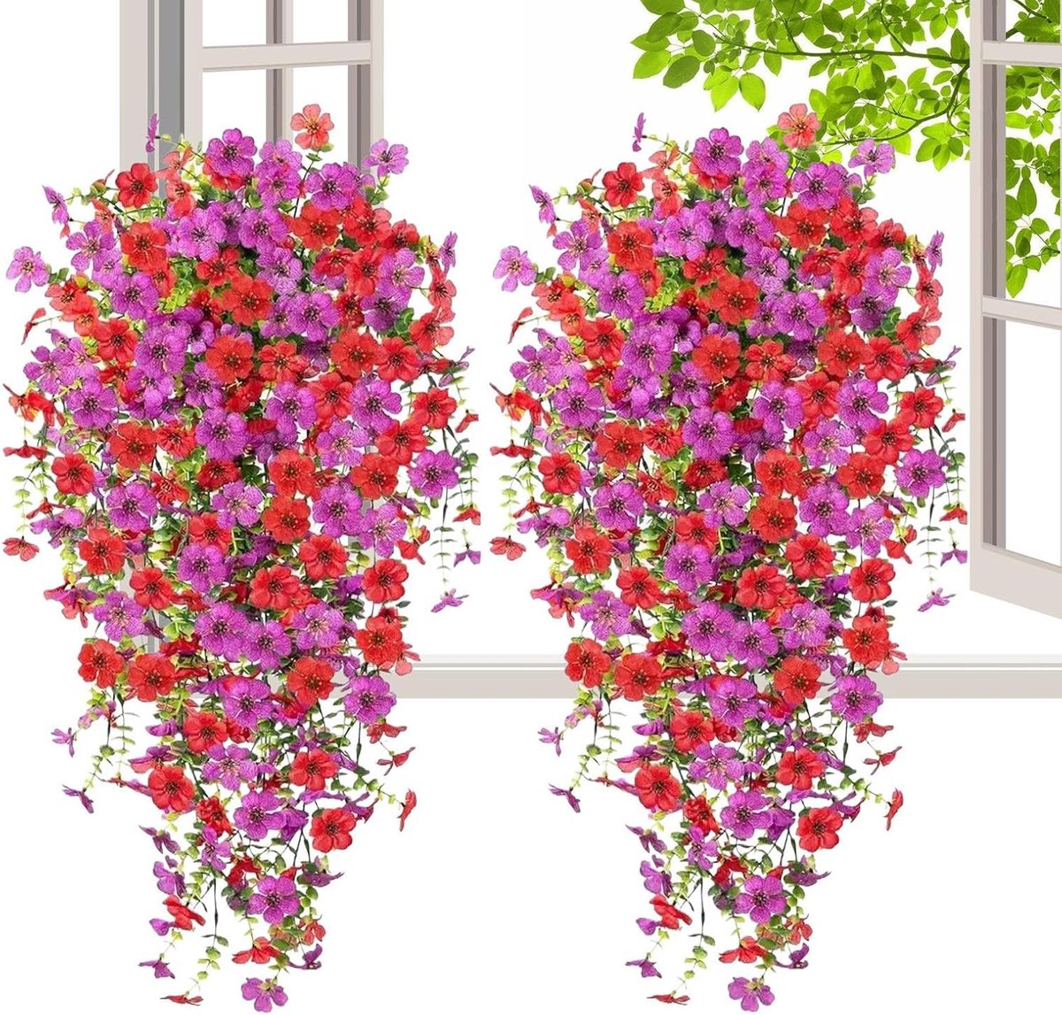 Kunstbloemen, decoratie voor thuis van paarse zijde, kunstbloemstuk voor bruiloft, 2 stuks, voor binnen, buiten, slaapkamer, woonkamer, kantoor, tuin, terras