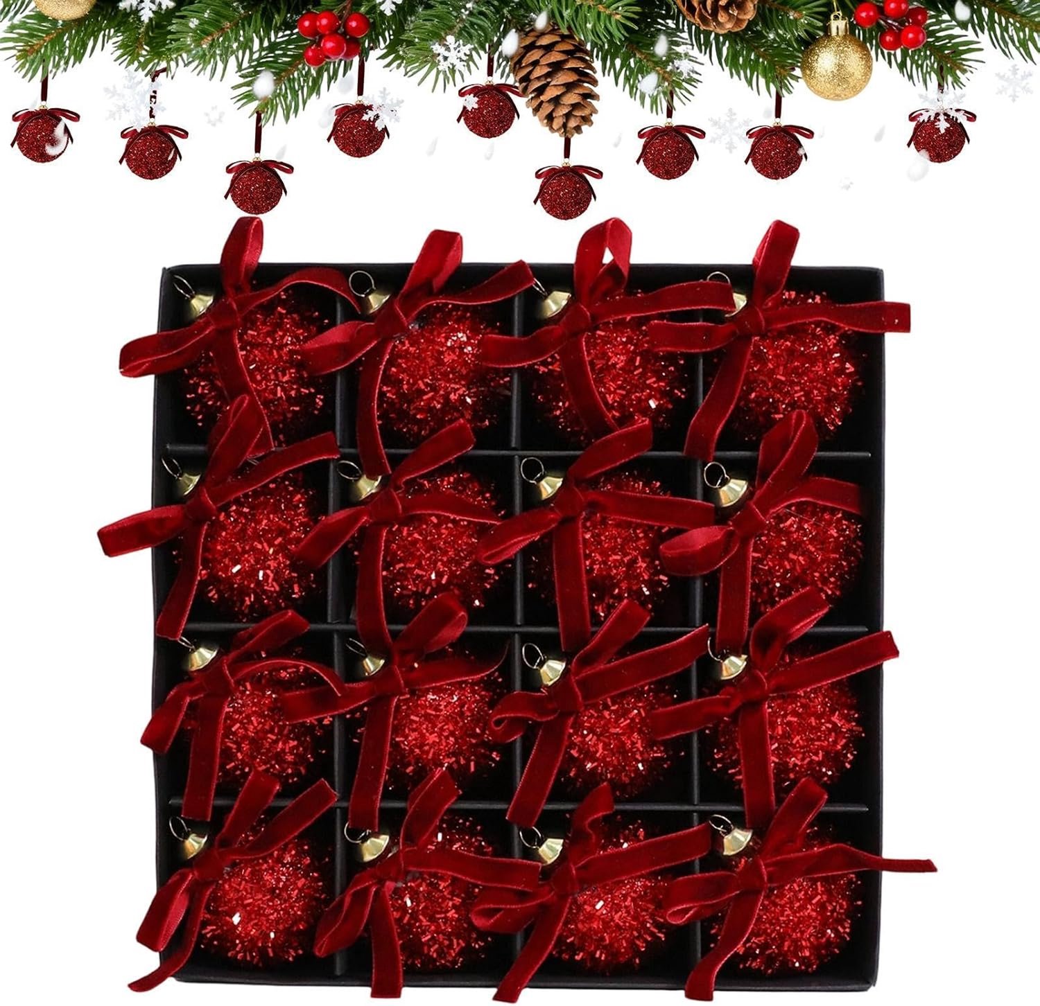 Kerstballen, kerstboomversiering, set van 16 stuks, glitter, onbreekbaar