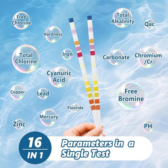 Teststrips voor Drinkwaterkwaliteit - 16-in-1 Wateranalyse, Hardheid, Lood en Koper Testen, 50 Stuks — afbeelding 3