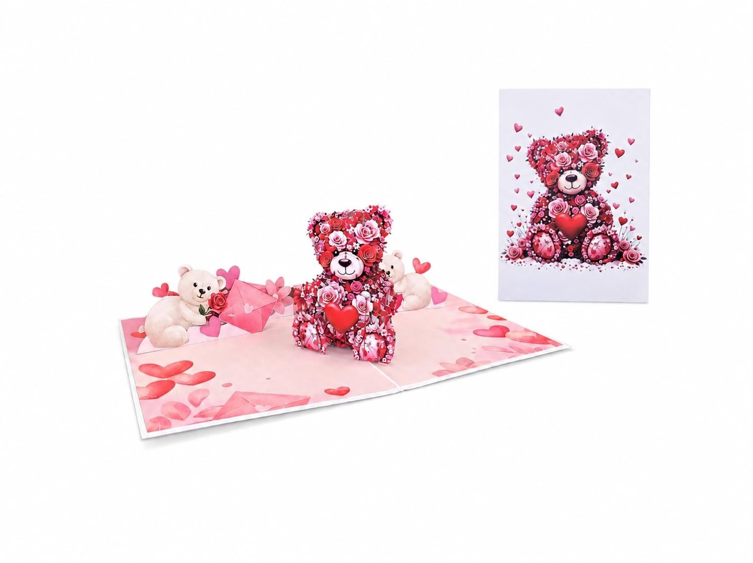 3D Pop-Up Kaart met Teddybeer en Rozen - Romantische Groetenkaart