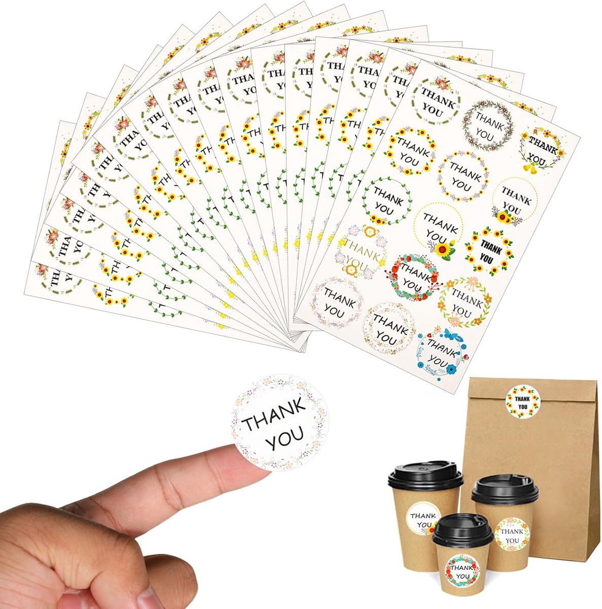 300 Zelfklevende Bedankstickers Rond voor Winkelverpakkingen en Cadeaus