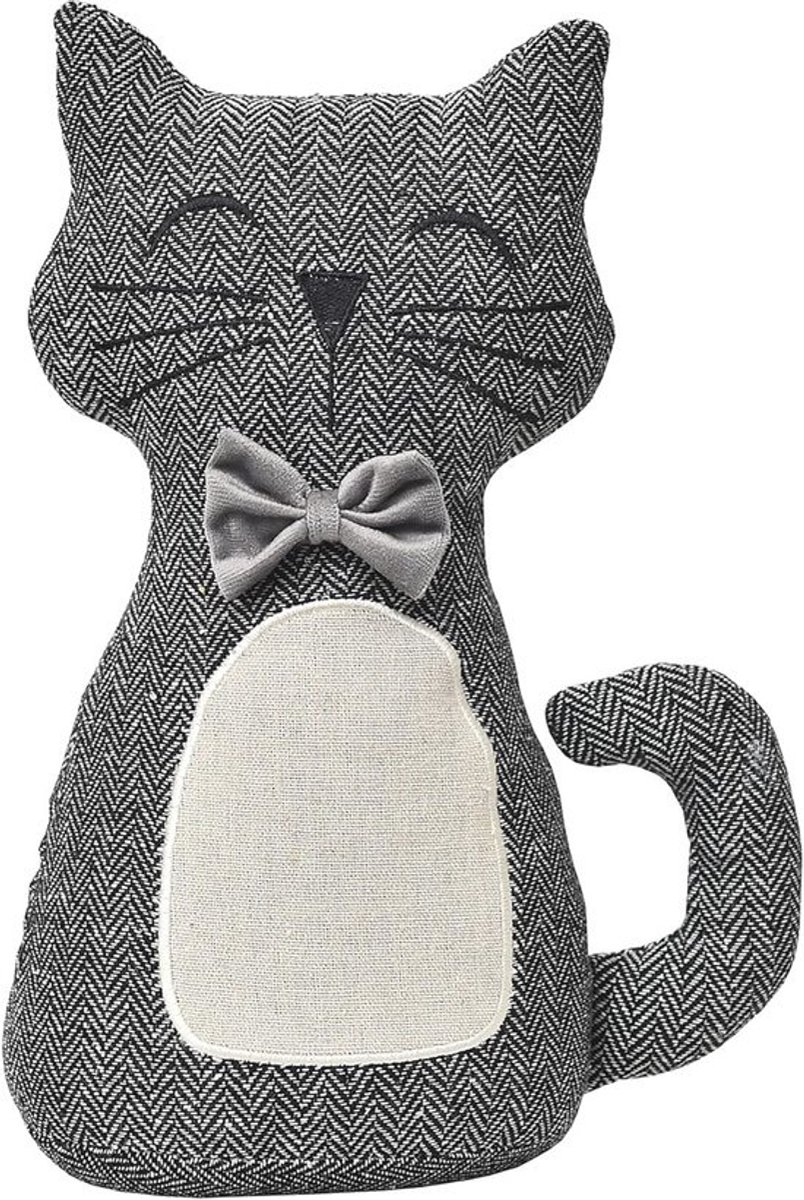 Stofdoek-deurstopper - voor katten - Gewicht 1,0 kg - Polyestersamenstelling - Zwart, wit, ecru en grijs - 21,1 cm L x 10,2 cm W x 27,9 cm H