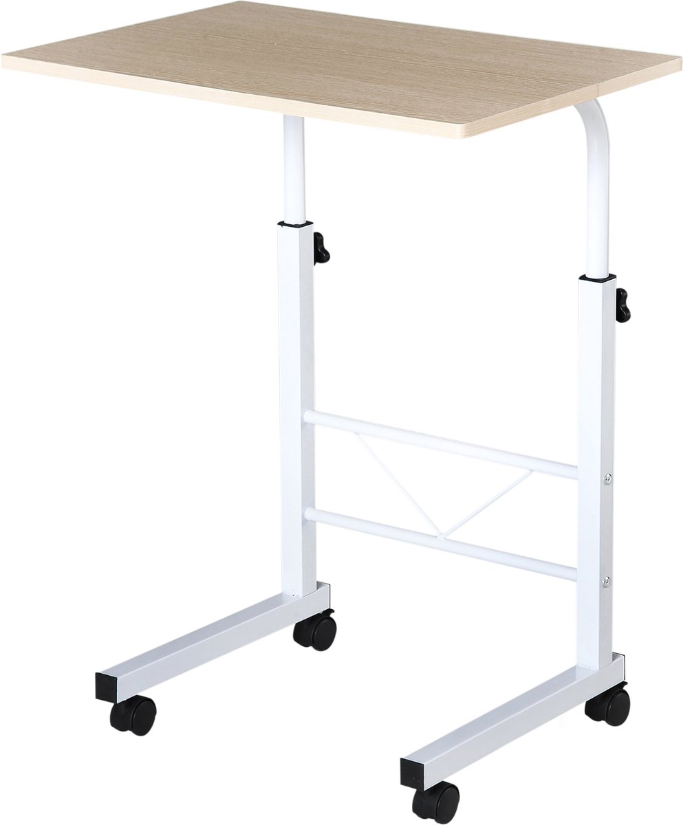 Homona Bijzettafel - In hoogte verstelbaar - Met wielen en rem - 60 x 40 x 68-78 cm - Esdoornwit