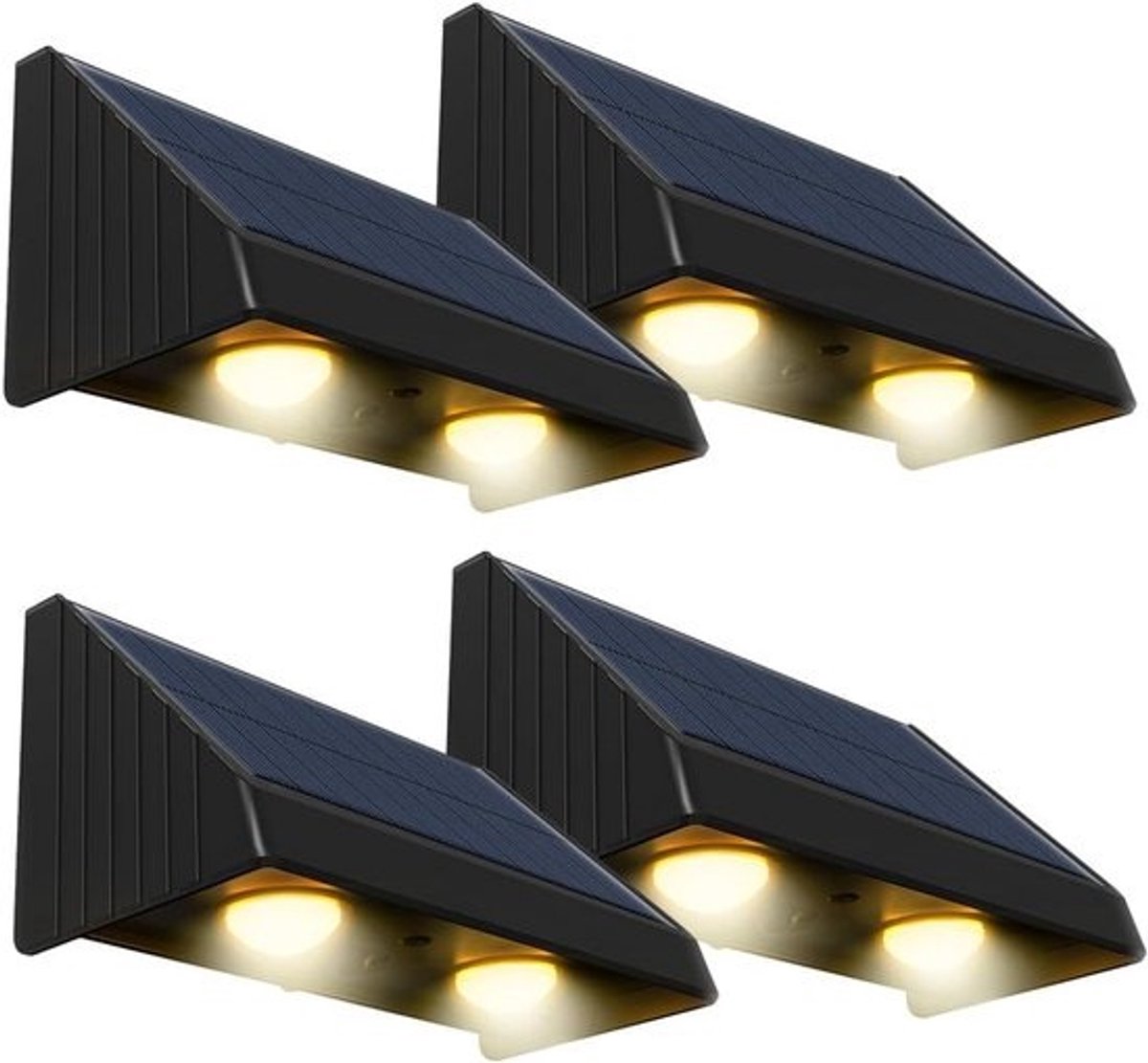 Set van 4 buitenwandlampen op zonne-energie - warm wit LED voor tuin en terras