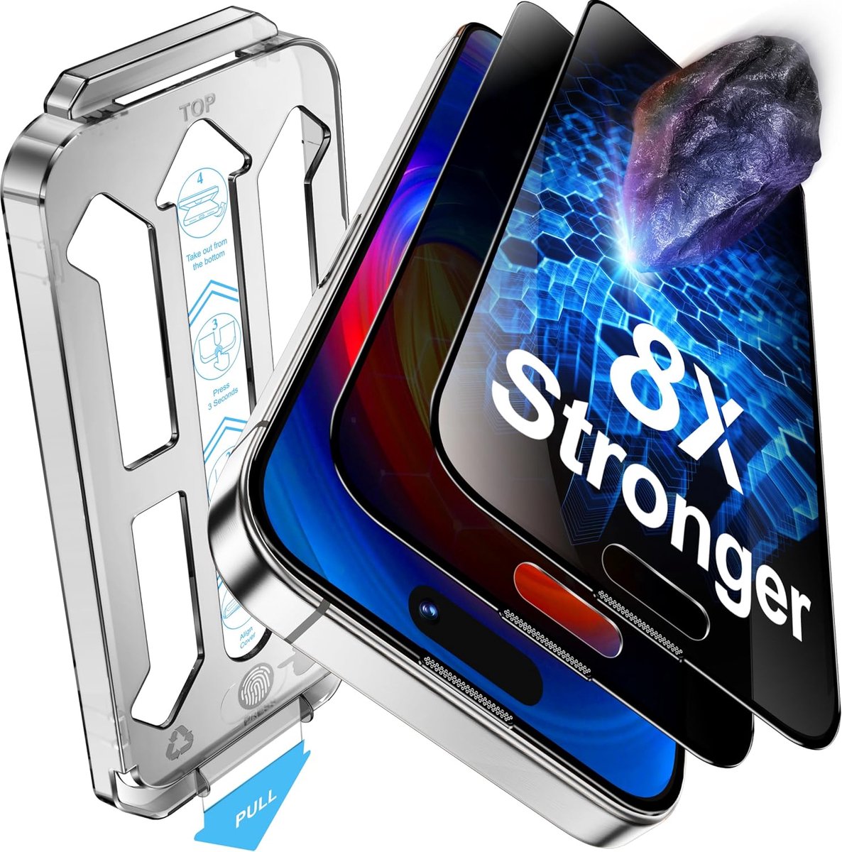 Inkijkbescherming voor iPhone 16 Plus/15 Plus (16,7 cm (6,7 inch), gehard glas, secundaire versterking, snelle installatie, zonder luchtbellen, 2 stuks