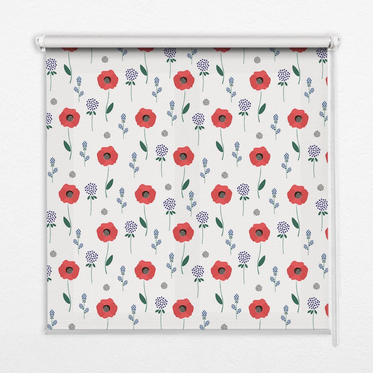 Blackout Rolgordijn 120x140 cm | Klaprozen | 100% Verduistering | Verduisterend Raamdecoratie voor Slaapkamer Kinderkamer Thuisbioscoop | Zijketting | Wand Plafond Montage