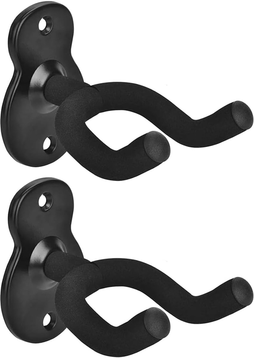2 stuks gitaarhouders, wandhouder, gitaarhangers, wandhouder, displayhouder, haken voor ukeleles, bas, mandoline, en meer (zwart)