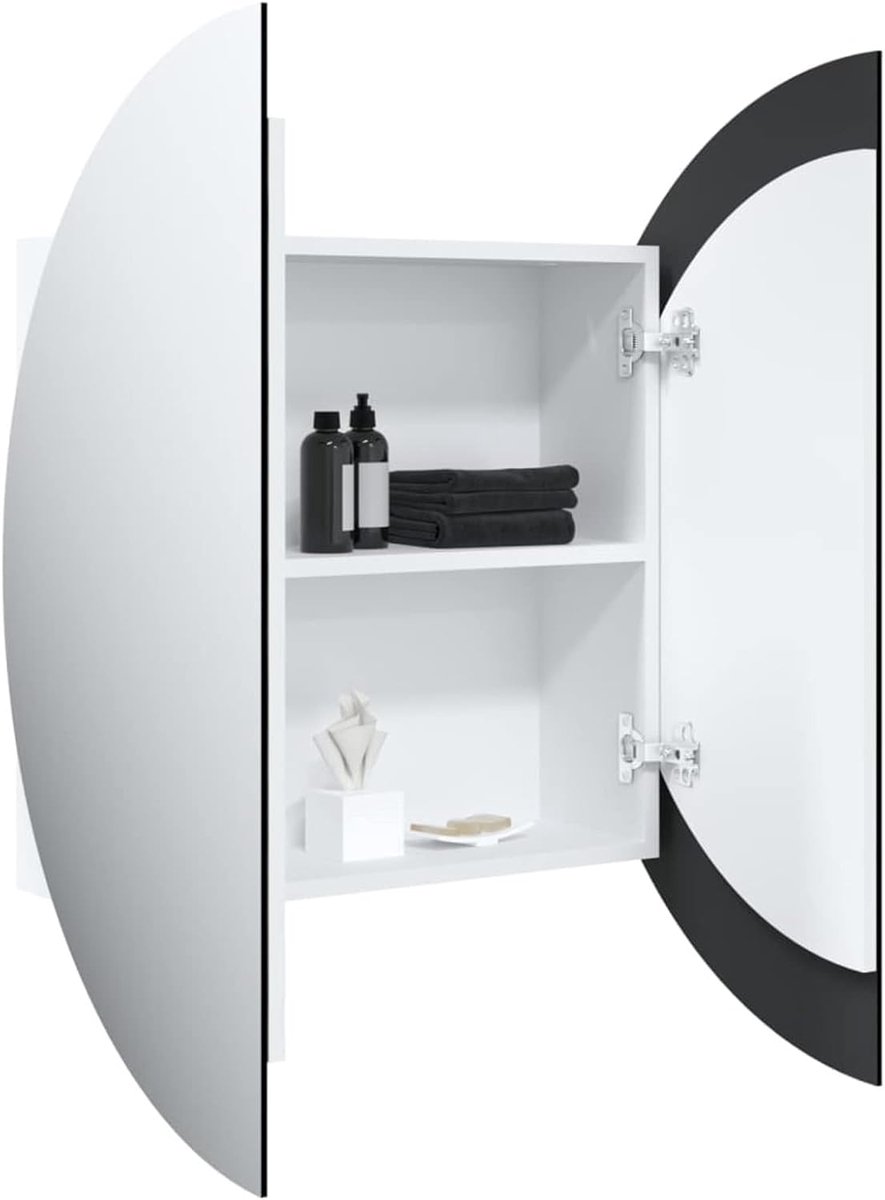 Led-spiegelkast, badkamerkast, ronde spiegel en led, wandkast, wit, 54 x 54 x 17,5 cm