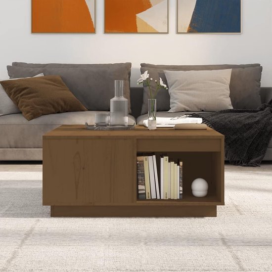 Salontafel bijzettafel woonkamertafel koffietafel salontafel houten tafel woonkamer massief grenen honingbruin 80x81x36,5 cm — afbeelding 2
