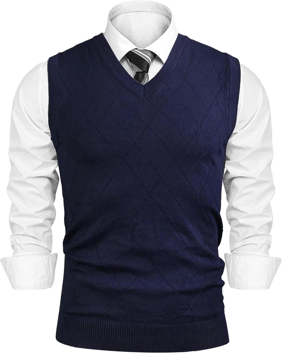 Pullunder voor heren vest heren gebreid vest mouwloos regular fit V-hals effen