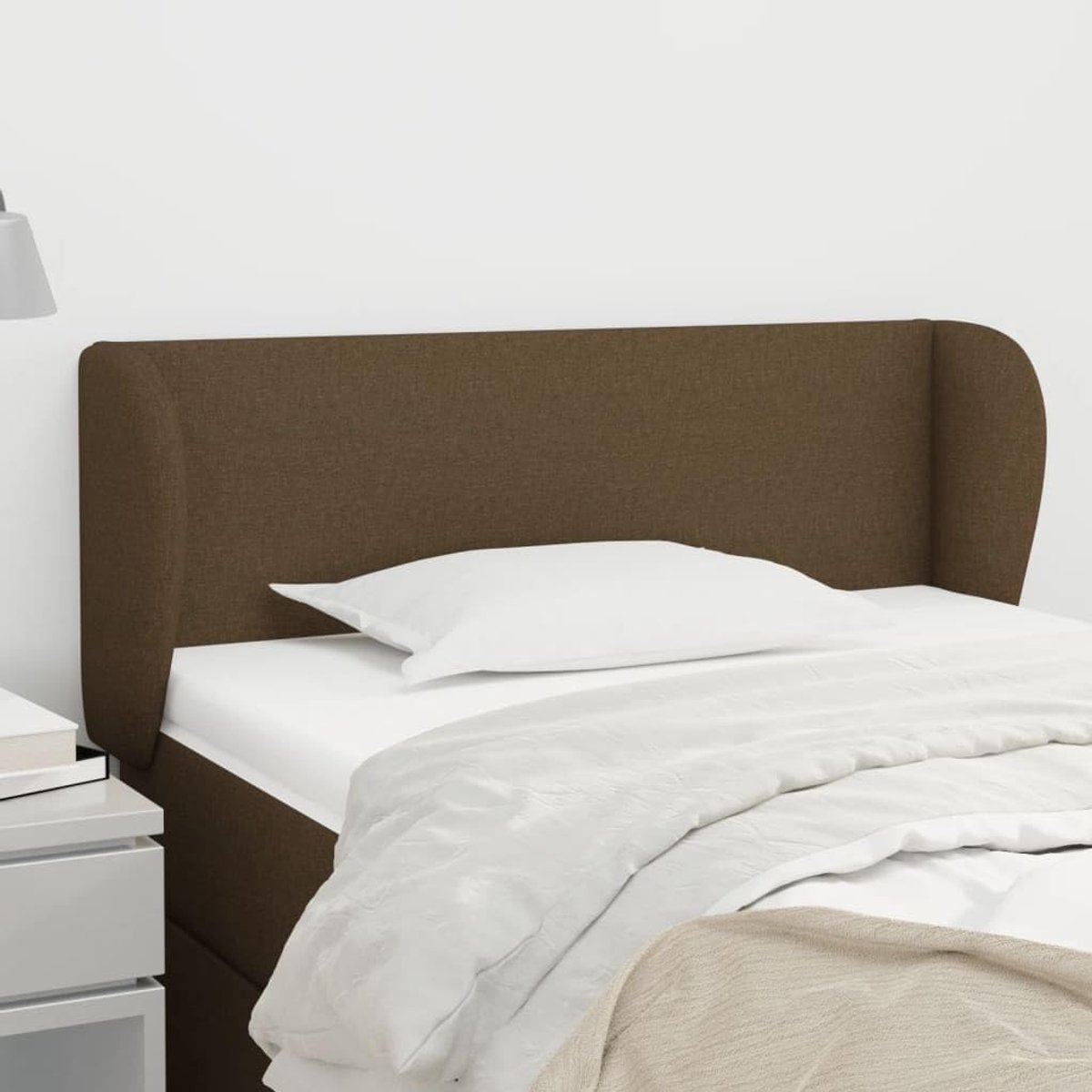 Hoofdsteun met oren, donkerbruin, 103 x 23 x 78/88 cm, stoffen hoofdeinde voor slaapkamer, slaapkamer, hotels