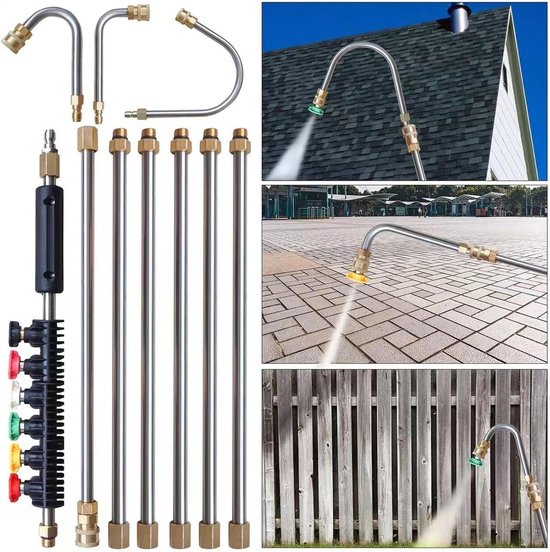 Verlengstang voor dakgootreiniger, set voor dakgootreiniger: 10-delige U-stangverlengingsset, 6 sproeimondstukken, 4000 psi 1/4 inch verlenging voor Dr — afbeelding 3