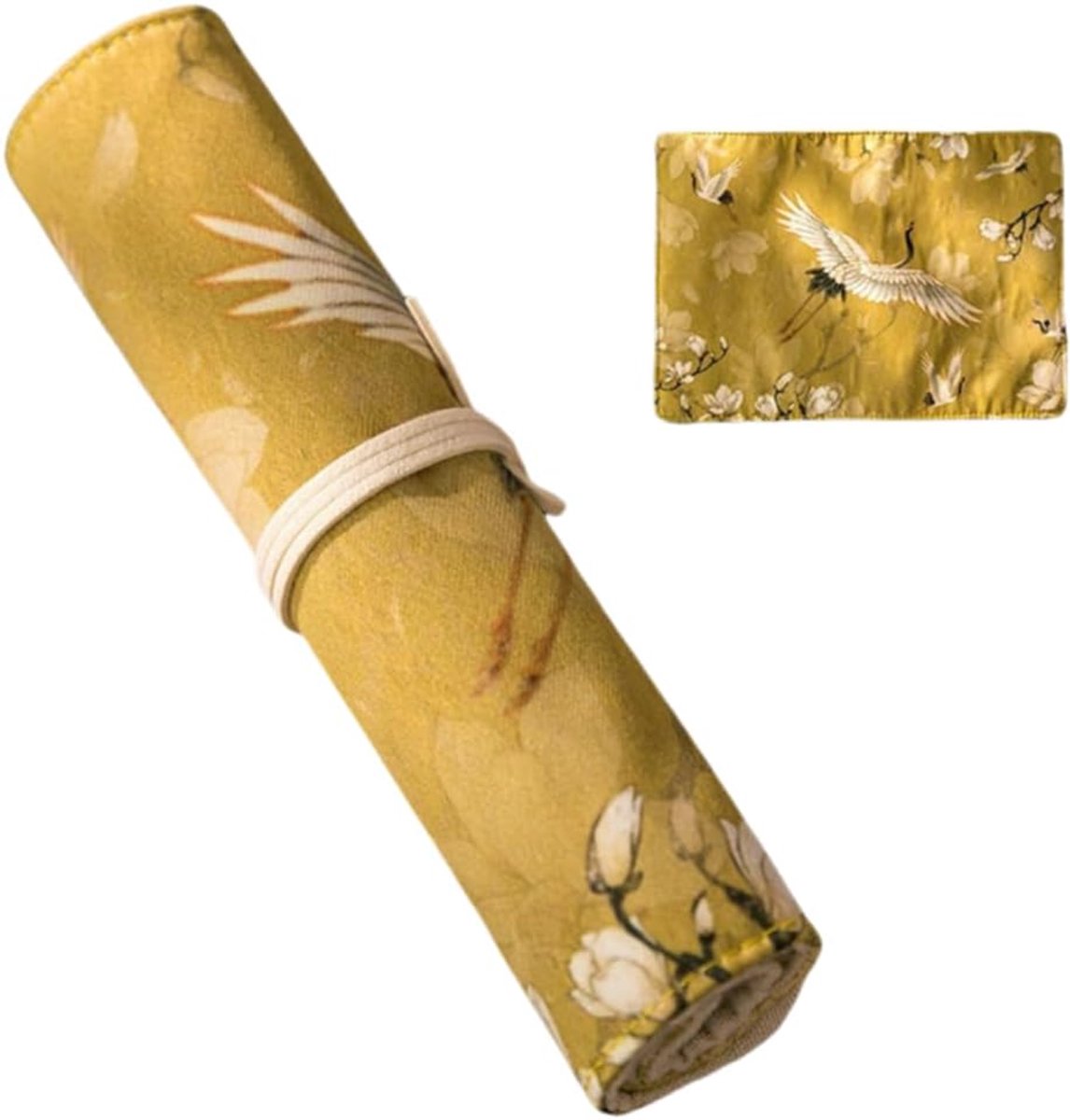 Potlood Wrap 26 Kleuren Grote Capaciteit Chinese Stijl Stoffen Rolgordijn Etui-White Crane