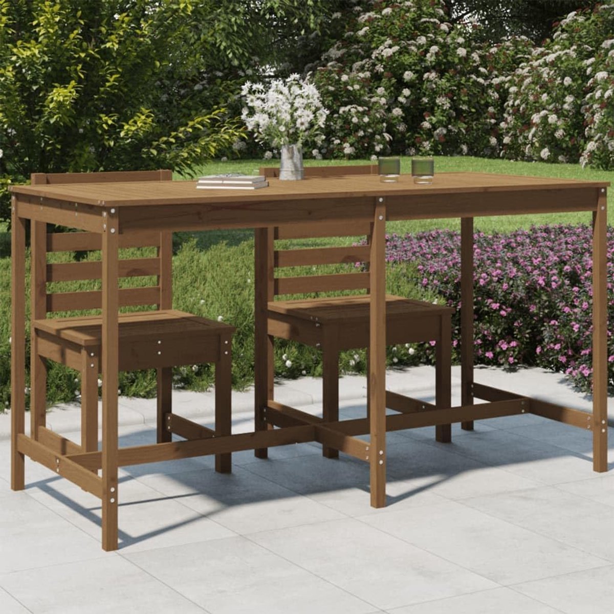 Honingbruin 203,5 x 90 x 110 cm massief grenen, outdoor tafel balkon eettafel tuin lounge tafel patio tafel voor tuinen, terrassen en balkons