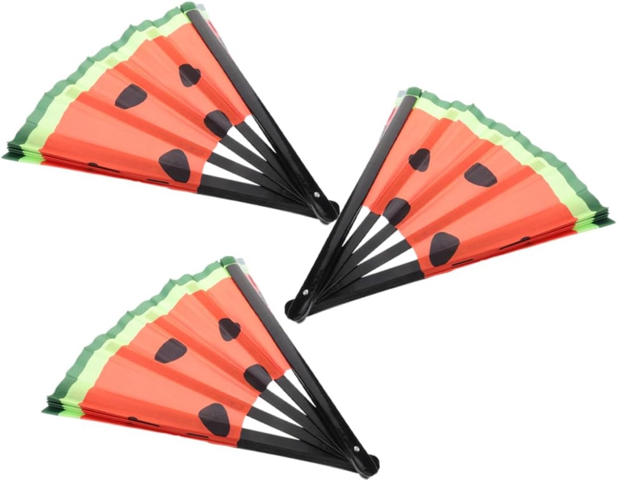 3 Delige Fluorescerende Japanse Vouwwaaier Lichtgewicht Grote Handwaaier met Watermeloenmotief Rave Accessoire voor Muziekfestivals Zomerse Outdoor Activiteiten Avondfeesten
