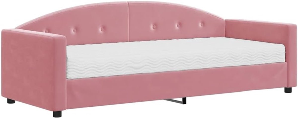 Hotelbed, dagbed, logeerbed, dagbed met matras, roze, 80 x 200 cm, fluweel, voor slaapkamer, logeerkamer