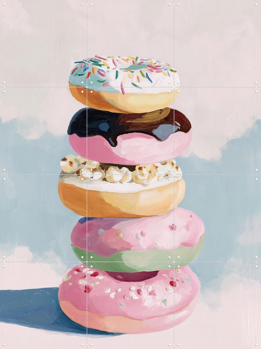 IXXI Pastel Donut Tower, Branka Kodžoman - 60 x 80 cm - Gratis ophangtool - Grote wanddecoratie en posters - Modern, Speels, Kleurrijk, Keuken