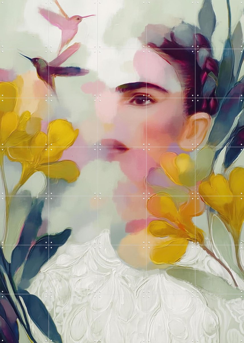 IXXI Frida Hummingbird Floral Portrait, Branka Kodžoman - 100 x 140 cm - Gratis ophangtool - Grote wanddecoratie en posters - Modern, Kleurrijk