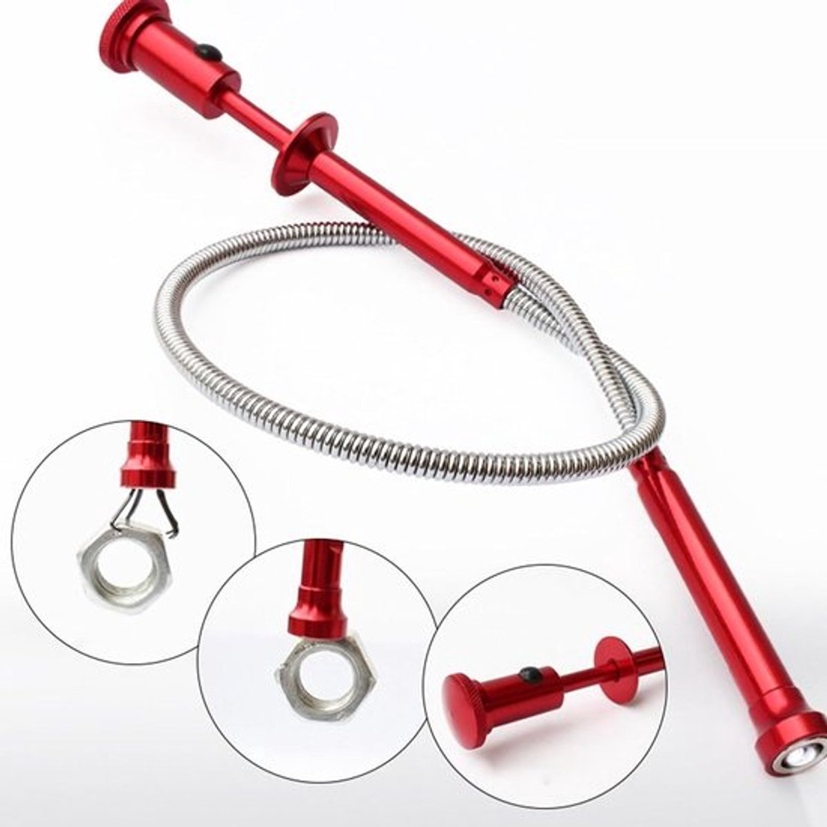 Rode magnetische vierbekpickup - Met licht en buigbare slang - Flexibele grijper - Reacher-gereedschap - Ontstopper voor pluggen - Gereedschap voor haarverwijdering - Haakvanger voor rioolreiniging - 62 cm