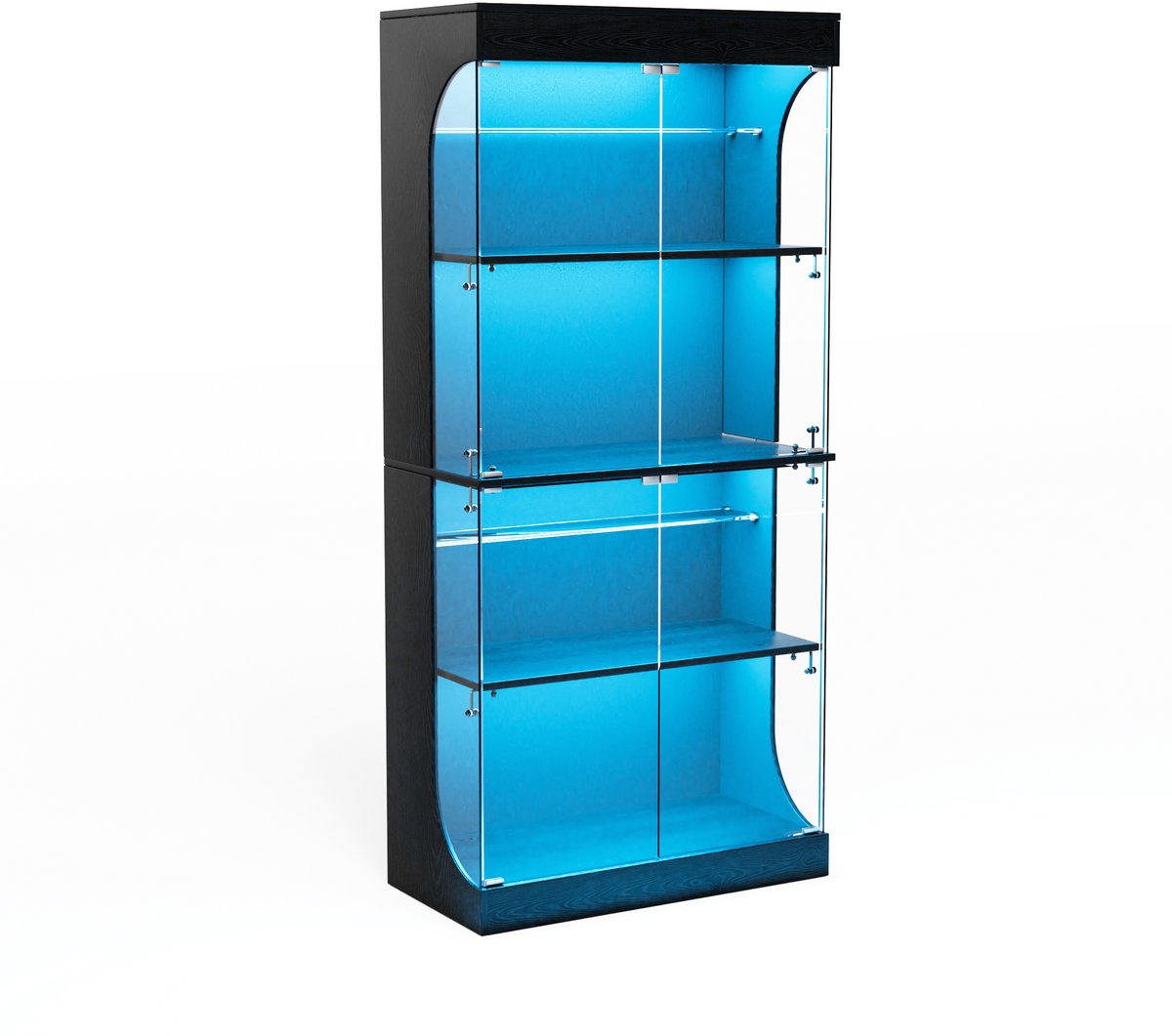 Zwarte Glazen Vitrinekast Met Ledverlichting - Glazen Deuren En Opbergruimte - Hoge Displaykast Voor Woonkamer Of Kantoor - 80 x 35 x 165 cm