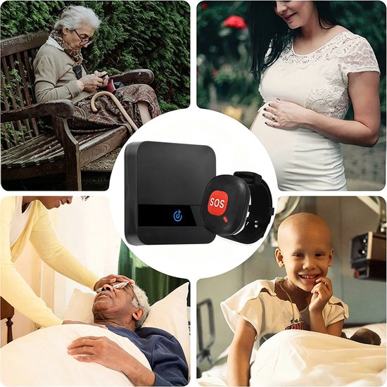 Draadloze deurbel - Deurbelset - Alarm voor ouderen - Noodoproepknop - Noodalarmsysteem - Inclusief polsband en 2 draagkoorden - ABS - Zwart — afbeelding 5