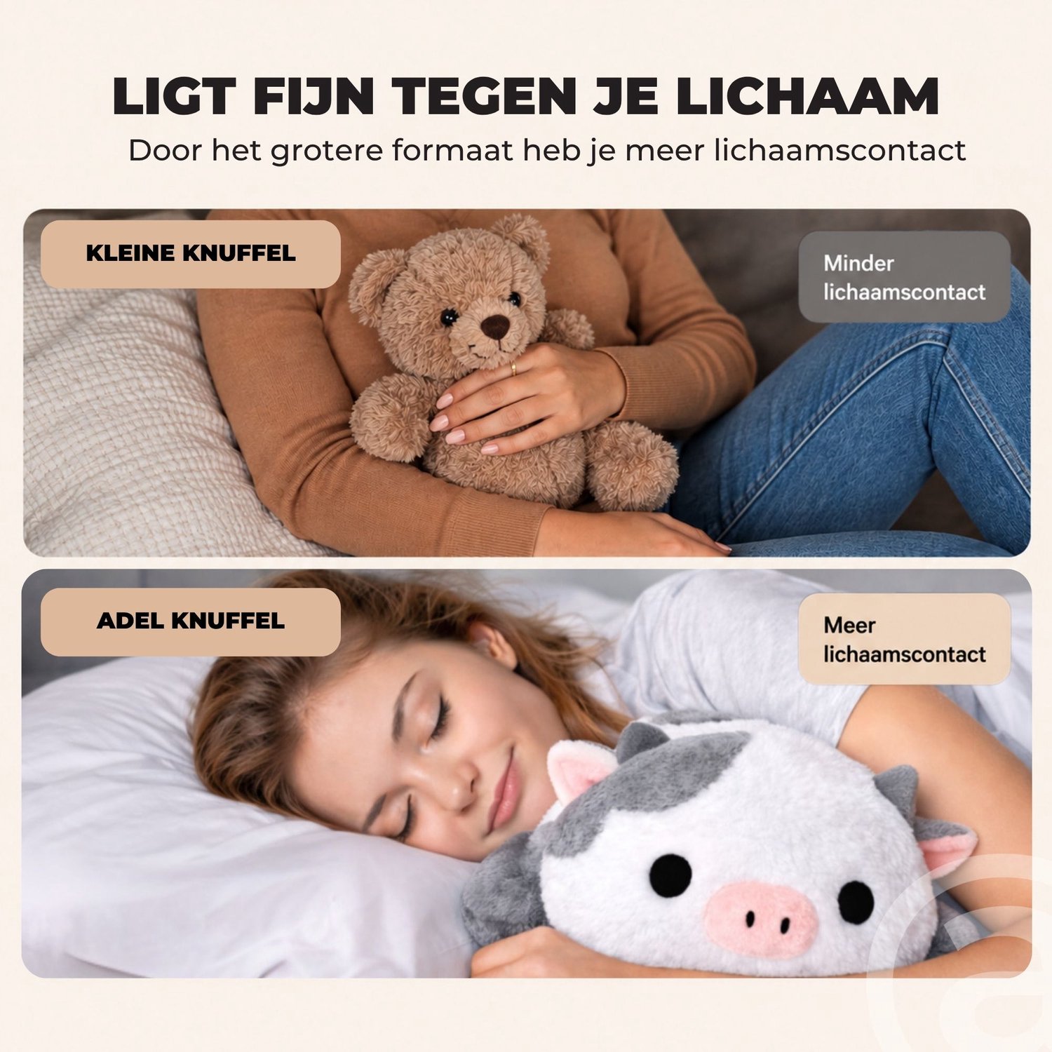 ADEL Verzwaringsknuffel Koe 2 kg – Zachte Verzwaarde Knuffel / Weighted Stuffed Animal – Verzwaringskussen Kind & Volwassenen – Rustgevend Knuffeldier — afbeelding 5