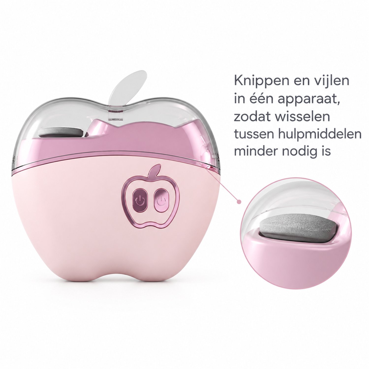 Elektrische nagelknipper - 2-in-1 voor knippen en vijlen - voor handen en voeten - roze voor thuisgebruik