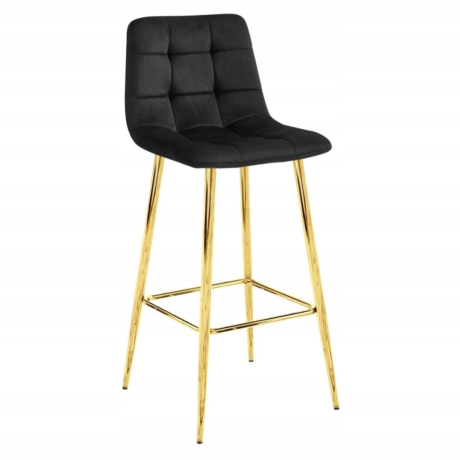 Barstoel Veloce - Zwart Fluweel, Gouden Poten, Gestoffeerd, Glamour