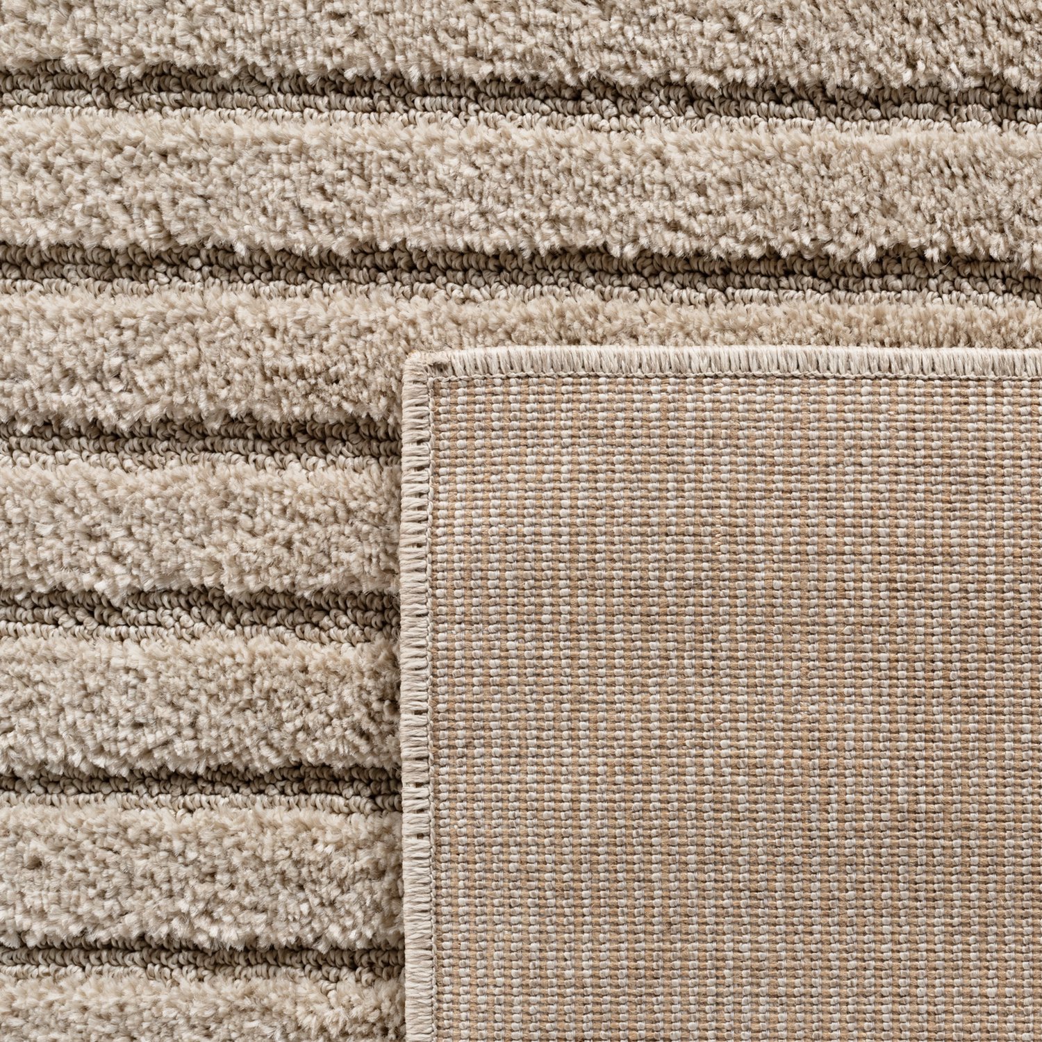 Moonay Kiyaro Kubo Vloerkleed Beige 200 cm rond - Japandi Scandinavisch - Geometrische Strepen - Hoog- en Laagpolig 3D