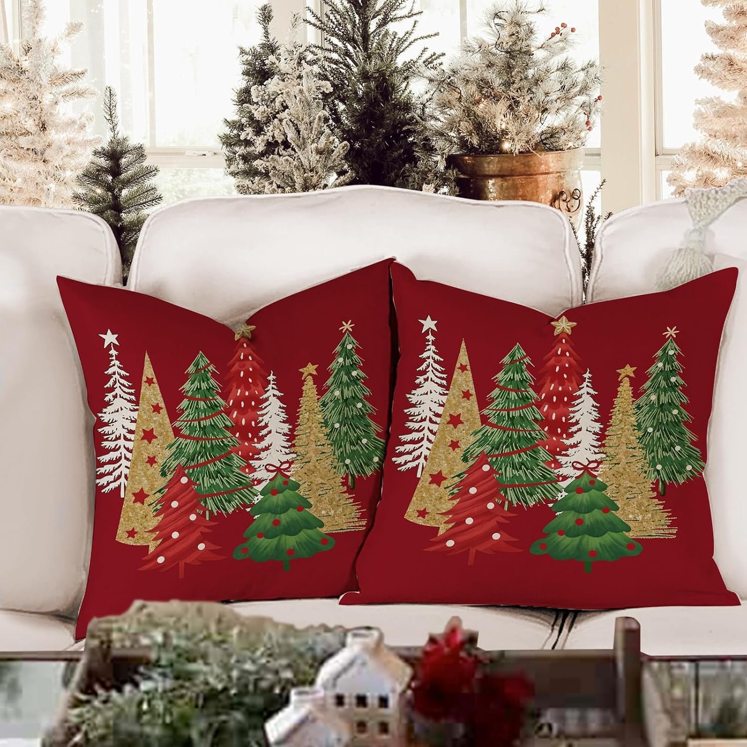 Set van 2 - sierkussens - kussensloop - kussenhoes 45x45 - kussenhoezen 45 x 45 - sierkussenhoes 45x45 - kerstversiering - kussenhoesjes - kerstkussens - kerst kussensloop - Kerst Kussenhoes - kerstkussenhoesjes - kerstkussensloop - Rood – foto 2