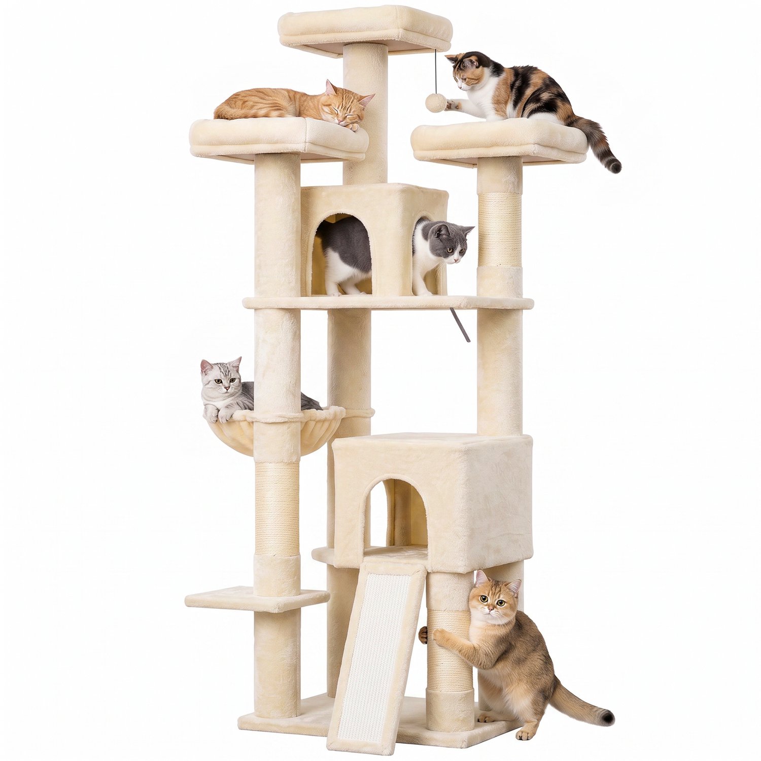 PawHut Cat Tree-Spanplatte, Plüsch-59L x 49B x 184H cm-Beige