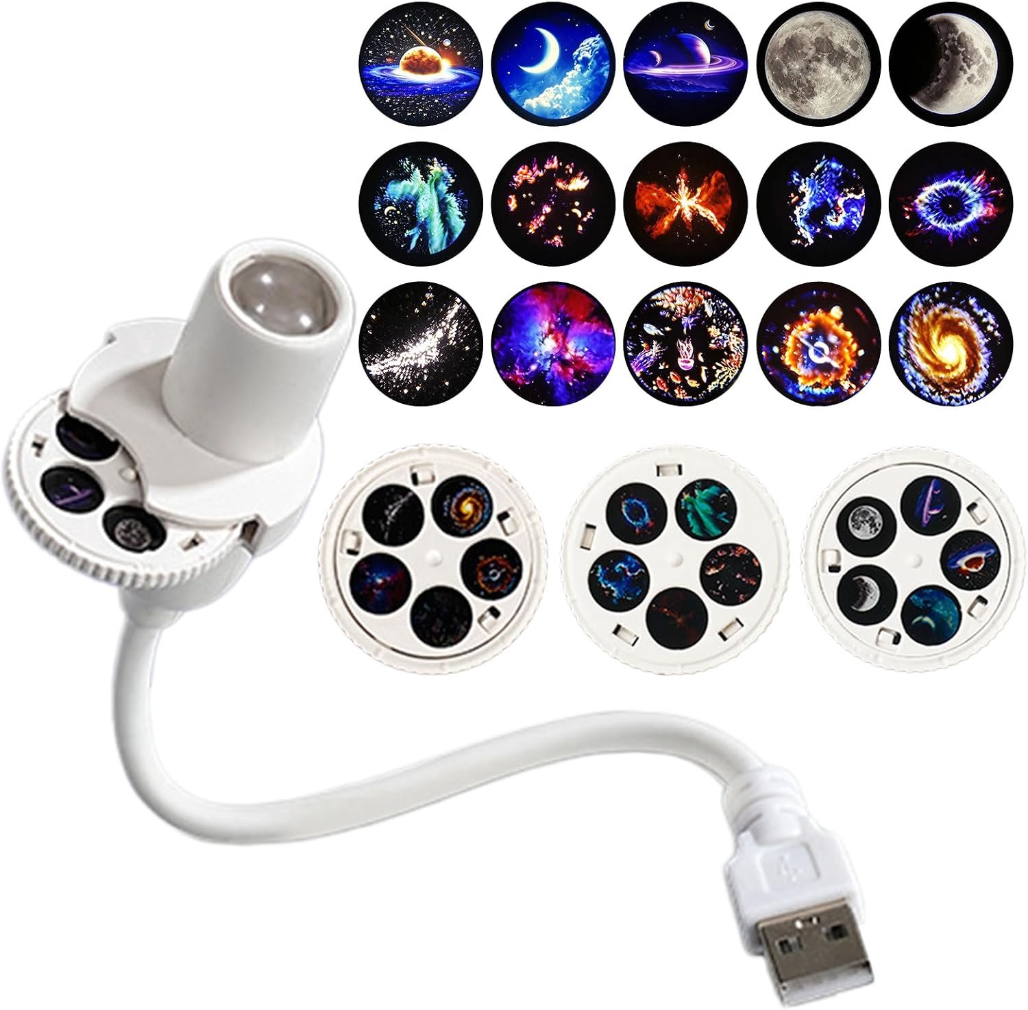 Projectorlamp - Met 15 Patronen - Sterren Projector - Planet Projector - Sterrenhemel projector - Sterren Nachtlamp - Nachtlampje - Galaxy Projector - Sterrenlamp - Plug-and-play - Met 360° Rotatie - Voor kamperen, auto, plafond en wanddecoratie