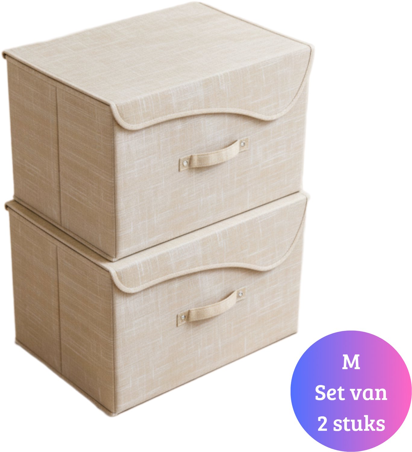 Janse® Opbergboxen M set van 2 - Kleding organizer - 23 Liter - Opslagbak beige - Opslagbox 2 stuks - Opvouwbare opbergmand - Stoffen opbergset - Opberger met deksel - Kast organizer