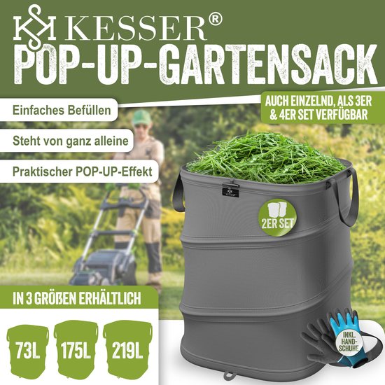 KESSER® Pop-up tuinzak set van 2 x 219 liter - Zelfstaand en opvouwbaar - Antraciet/zwart — afbeelding 3