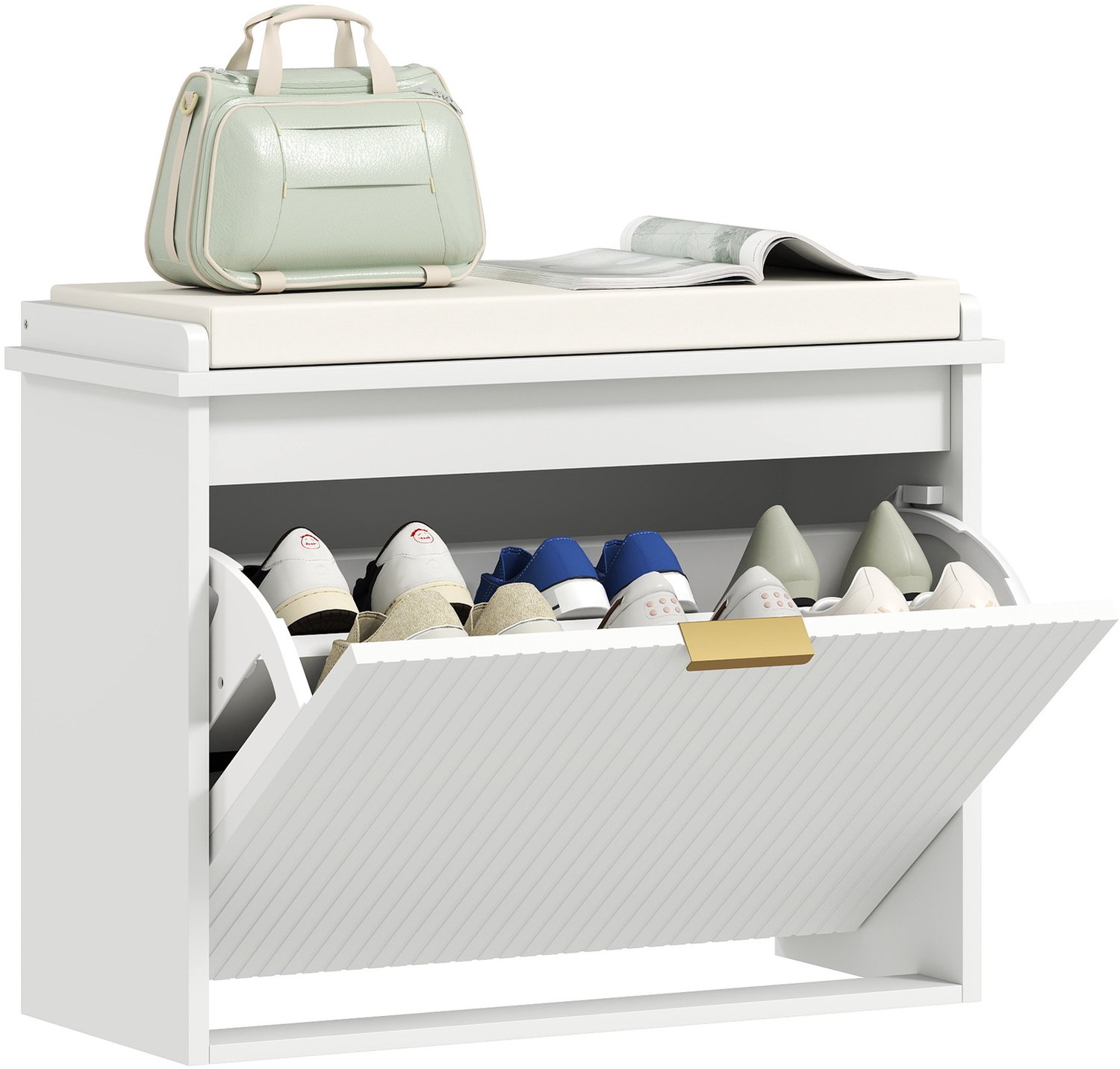 HOMCOM schoenenbankje van MDF, 62x26x47,5 cm, wit.