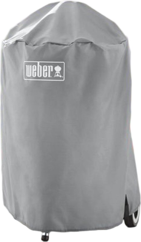 Weber barbecuehoes in grijs, met logo. Bedekt de gehele barbecue.