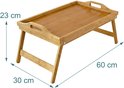 Bamboe bedtafel met afmetingen 60 cm x 30 cm x 23 cm en handgrepen.