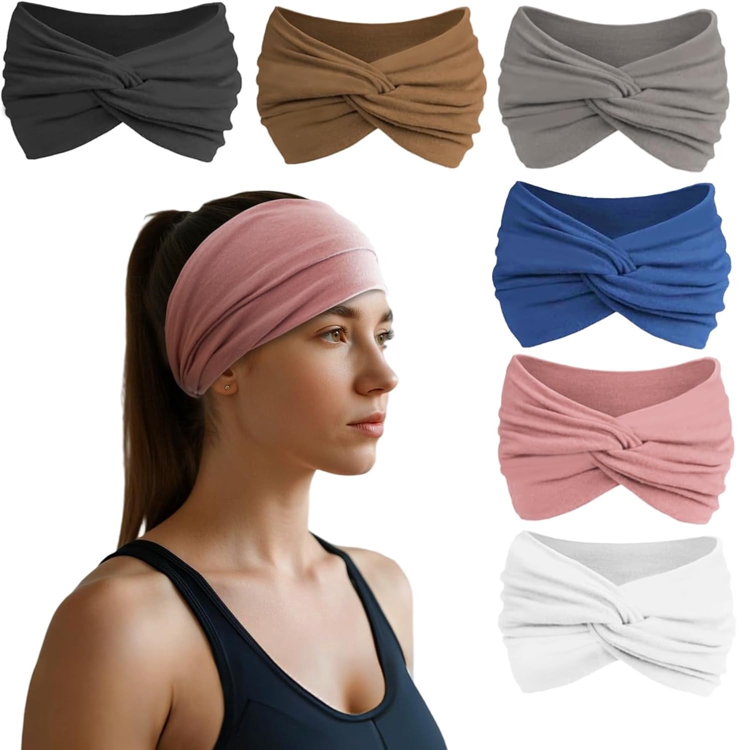Elastische en comfortabele haarbanden voor vrouwen, antislip sportaccessoires, ideaal voor gym, yoga en hardlopen, set van 6 stuks