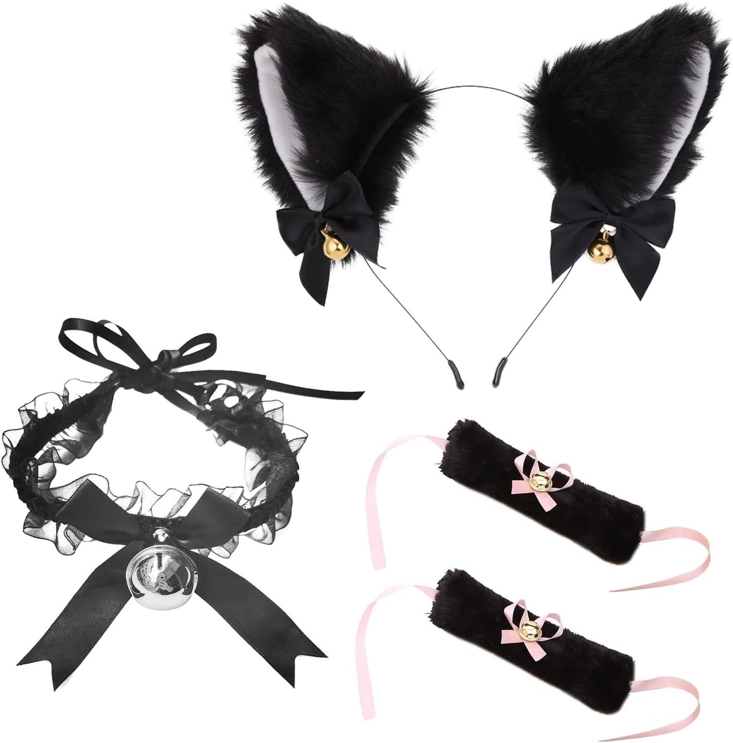 Set van 4 kattenkostuums met oortjes, sexy kant ketting en belarmband voor cosplay en feestjes