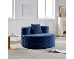DESMIU Zitzak Loungestoel 112 x 105 x 59 cm Met Rugleuning en Kussen Geen Montage Voor Woonkamer Slaapkamer en Speelkamer Ribstof Blauw