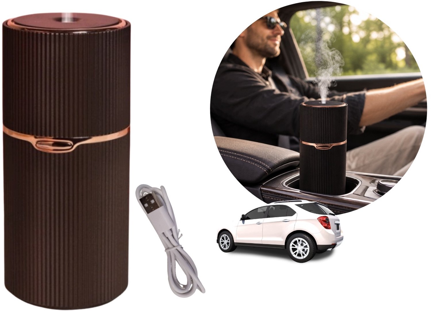 Merkloze Auto Luchtverfrisser USB - Aroma Cup Bruin