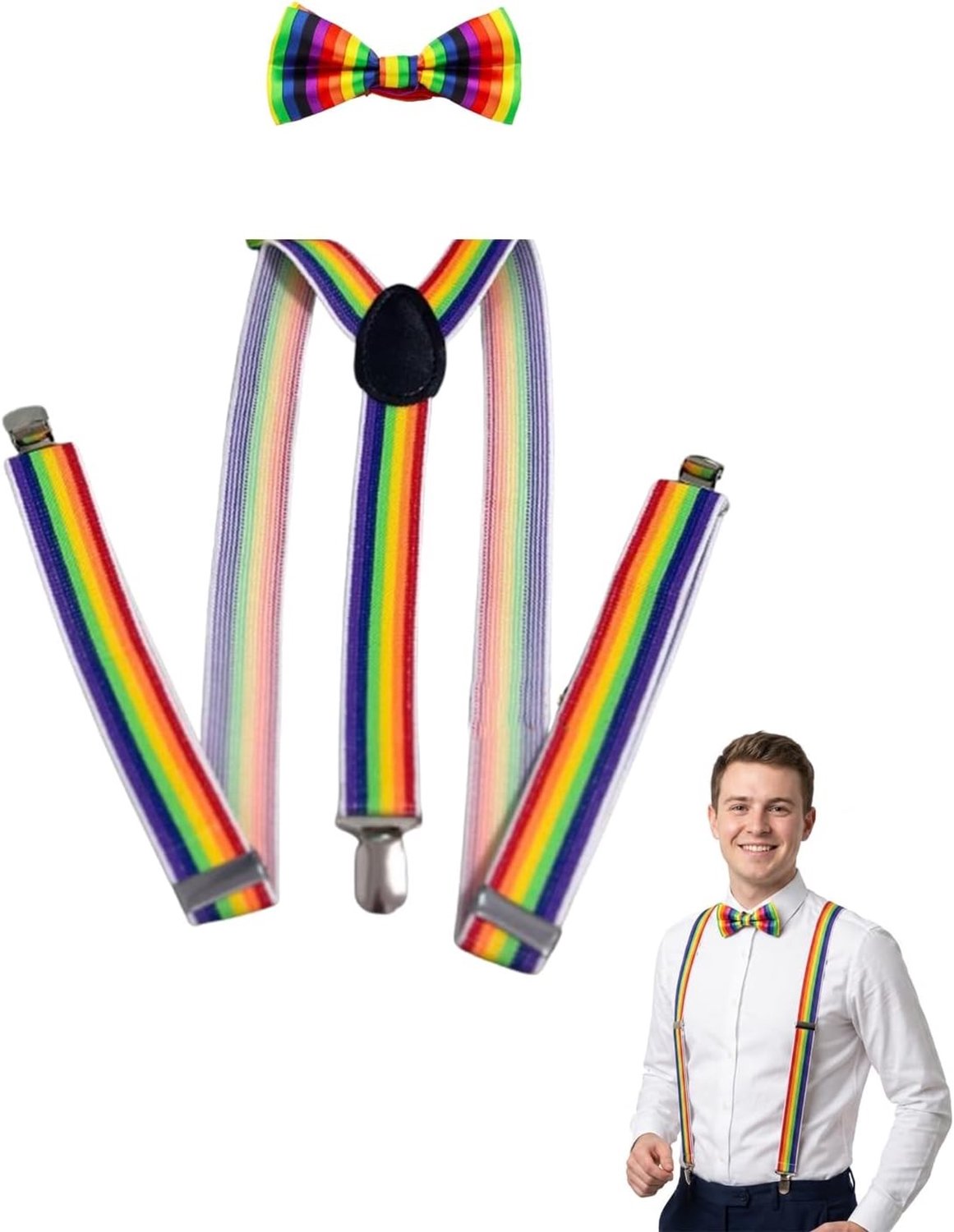 Verstelbare Regenboog Bretels en Strikset van 2 voor Feesten, Carnavals en Kostuums voor Volwassenen