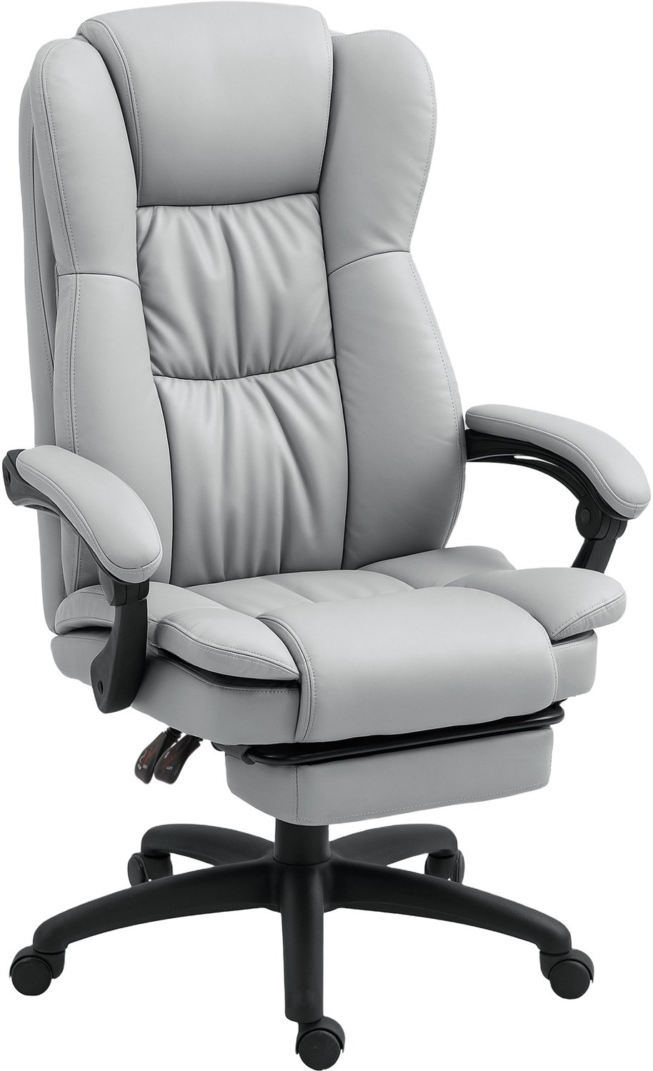 Vinona Massagebureaustoel - 6-punts vibratiemassage - Met voetensteun - In hoogte verstelbaar - Kunstleer - 68,5 x 68,5 x 113-121 cm - Lichtgrijs