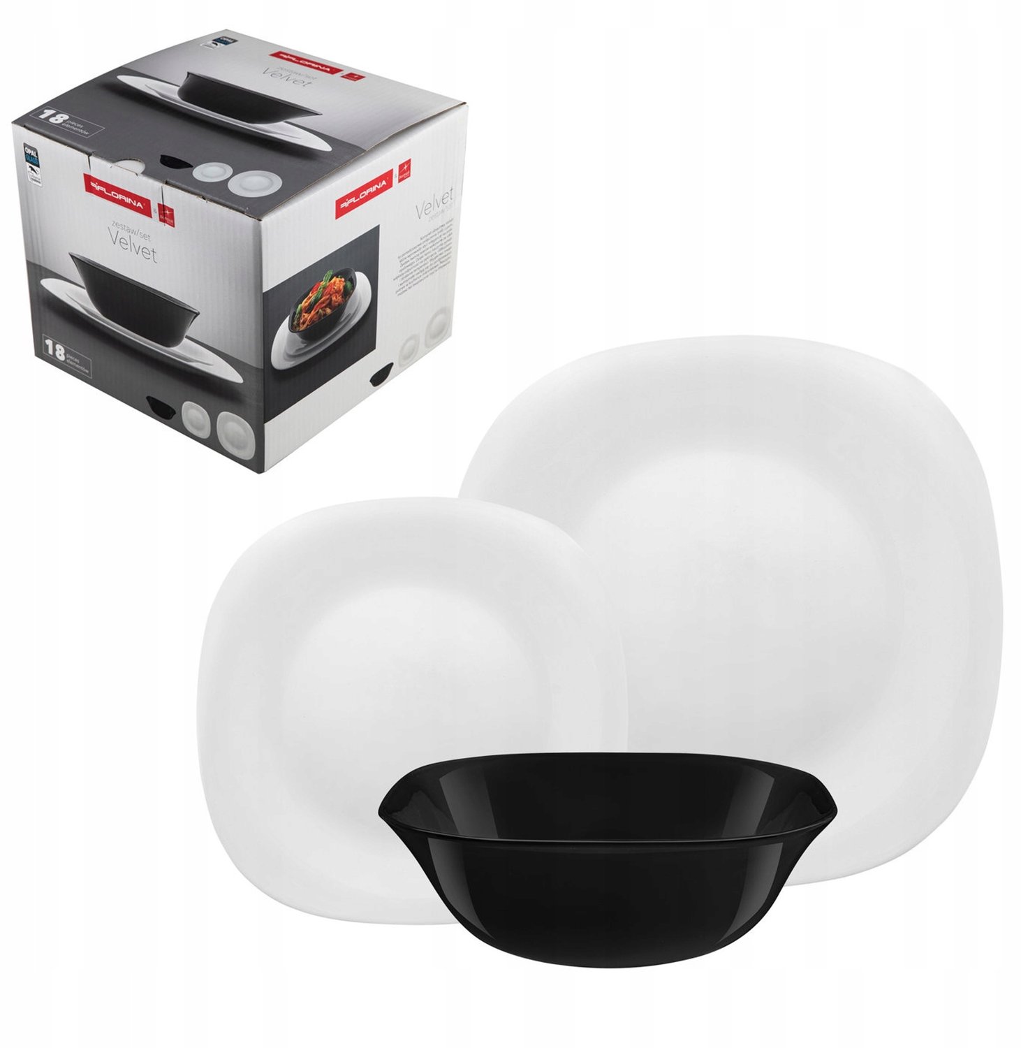 Bormioli Rocco Velvet Servies 18-delig voor 6 personen, wit/zwart
